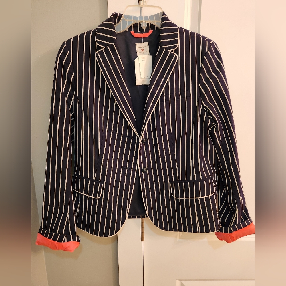 Gap Striped Navy Academy Blazer with Coral Trim